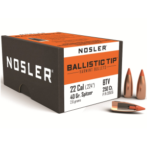 Nosler Ballistic Tip Varmint 22 Caliber (224 Diameter) Bullets 40 Grain Polymer Tip Box of 250