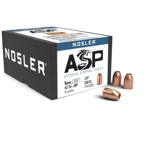 Nosler ASP (Assured Stopping Power) 9mm Luger, 38 Super (355 Diameter) Bullets 147 Grain Jacketed Hollow Point Box of 250