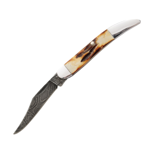 Bear & Son 5193D 1/2 Folding Knife 2.375" Clip Point Damascus Blade Bone Handle Stag