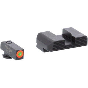 Ameriglo Protector Night Sight Set for Glock 17, 19, 22, 23, 24, 26, 27, 33, 34, 35, 37, 38, 39 Gen 1, 2, 3, 4 Tritium Green Front with Orange Outline, Serrated Rear