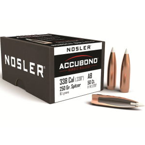 Nosler AccuBond 338 Caliber (338 Diameter) Bullets 250 Grain Bonded Polymer Tip Box of 50