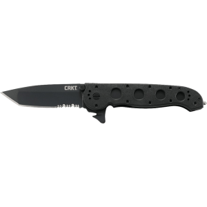 CRKT M16 Pocket Knife 3.75" Partially Serrated Tanto Point AUS-8 Titanium Nitride Blade Glass Reinforced Nylon (GRN) Handle Black