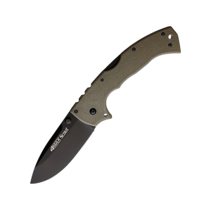 Cold Steel 4-Max Scout Pocket Knife 4" Drop Point AUS-10 Black Blade Griv-Ex Handle Dark Earth