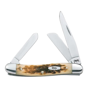 Case Medium Stockman Pocket Knife 2.625" Clip, Sheepfoot and Spey Stainless Steel Polished Blade Bone Handle Amber