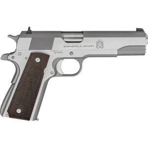 Springfield Armory 1911 Mil-Spec 45 ACP Pistol 5" Barrel 7+1 Round Stainless Slide Wood Grip Stainless Frame