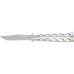 Bear & Son SS114 Butterfly Knife 3.625" Clip Point 440 Bead Blasted Blade Stainless Steel Handle Stainless