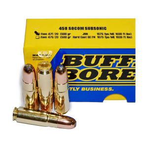 Buffalo Bore 458 Socom Ammo 500 Grain Jacketed Flat Nose Box of 20