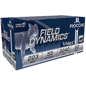 Fiocchi Field Dynamics 223 Remington Ammo 55 Grain Hornady V-Max Polymer Tip Case of 1000 (20 Boxes of 50)