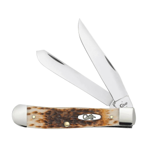 Case Trapper Pocket Knife Clip and Spey Carbon Blades Amber Bone Handle