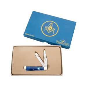 Bear & Son Masonic Bone Trapper Folding Knife 2.75" Clip Point 440 Satin Blade Bone Handle Blue