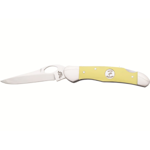 Bear & Son Cowhand Pocket Knife 2.875" Drop Point 1095 Satin Blade Delrin Handle Yellow
