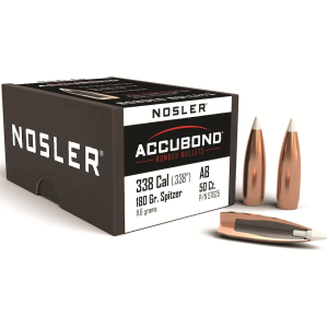 Nosler AccuBond 338 Caliber (338 Diameter) Bullets 180 Grain Bonded Polymer Tip Box of 50
