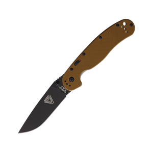 Ontario RAT 1A Assisted Opening Pocket Knife 3.6" Drop Point AUS-8 Black Blade G-10 Handle Tan