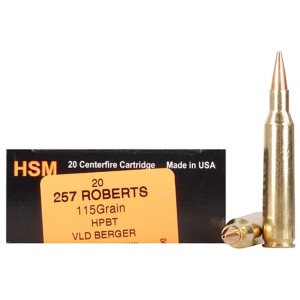 HSM Trophy Gold 257 Roberts Ammo 115 Grain Berger Hunting VLD (Very Low Drag) Jacketed Hollow Point Box of 20