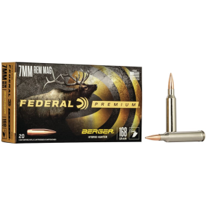 Federal Premium 7mm Remington Magnum Ammo 168 Grain Berger Hybrid Hunter Jacketed Hollow Point Box of 20