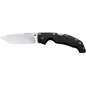 Cold Steel Voyager Pocket Knife 4" Drop Point AUS-10A Stonewashed Blade Griv-Ex Handle Black