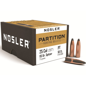 Nosler Partition 25 Caliber (257 Diameter) Bullets 115 Grain Spitzer Box of 50