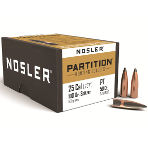 Nosler Partition 25 Caliber (257 Diameter) Bullets 100 Grain Spitzer Box of 50