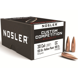 Nosler Custom Competition 30 Caliber (308 Diameter) Bullets 155 Grain Jacketed Hollow Point Box of 100