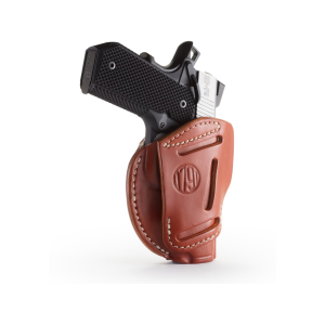1791 Gunleather 3 Way OWB Holster Ambidextrous Glock 48, Browning HP, 1911 Officer, Commander, S&W EZ 380 Leather Classic Brown