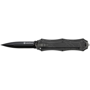 Smith & Wesson OTF Assisted Opening Knife 3.6" Spear Point AUS-8 Stainless Steel Blade Aluminum Handle Black