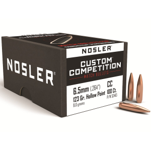 Nosler Custom Competition 6.5mm, 264 Caliber (264 Diameter) Bullets 123 Grain Jacketed Hollow Point Box of 100