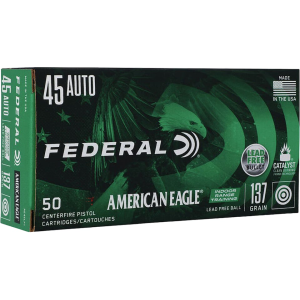 Federal American Eagle IRT 45 ACP Ammo 137 Grain Flat Nose Lead Free Box of 50