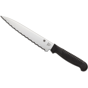 Spyderco Lightweight Kitchen Utility Knife 6.5" Fully Serrated Clip Point MBS-26 Stainless Satin Blade Fiberglass Reinforced Nylon (FRN) Handle Black - Spyderco