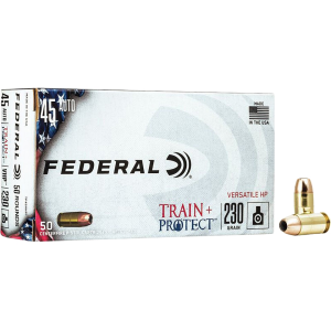 Federal Train + Protect 45 ACP Ammo 230 Grain Federal Versatile Jacketed Hollow Point Box of 50