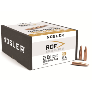 Nosler RDF 22 Caliber (224 Diameter) Bullets 85 Grain Jacketed Hollow Point Box of 100