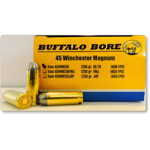 Buffalo Bore 45 Winchester Magnum Ammo 255 Grain Flat Nose Box of 20
