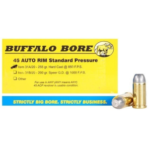 Buffalo Bore 45 Auto Rim (Not ACP) Ammo 255 Grain Flat Nose Box of 20