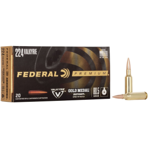 Federal Premium Gold Medal 224 Valkyrie Ammo 80.5 Grain Berger Target Jacketed Hollow Point Box of 20