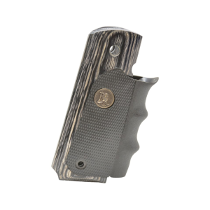Pachmayr American Legend Grip with Finger Grooves for 1911 Government, Commander Charcoal Silvertone Laminate with Rubber Wraparound
