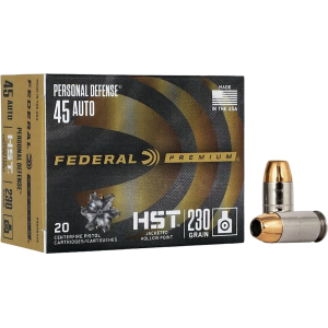 Federal Premium Personal Defense 45 ACP Ammo 230 Grain Federal HST Jacketed Hollow Point Box of 20