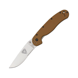 Ontario RAT 1 Pocket Knife 3.6" Partially Serrated Drop Point AUS-8 Satin Blade Nylon Handle Coyote Brown