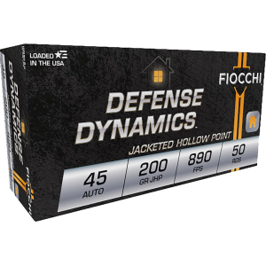 Fiocchi Defense Dynamics 45 ACP Ammo 200 Grain Jacketed Hollow Point Box of 50