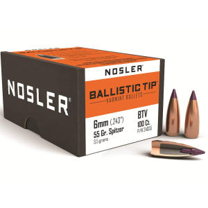 Nosler Ballistic Tip Varmint 6mm, 243 Caliber (243 Diameter) Bullets 55 Grain Polymer Tip Box of 100