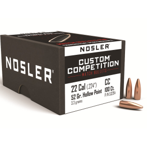 Nosler Custom Competition 22 Caliber (224 Diameter) Bullets 52 Grain Jacketed Hollow Point Box of 100