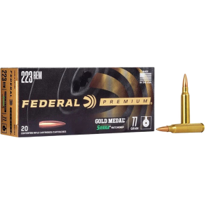 Federal Premium Gold Medal 223 Remington Ammo 77 Grain Sierra MatchKing Jacketed Hollow Point Box of 20