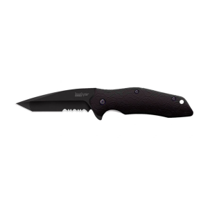 Kershaw Kuro Assisted Opening Pocket Knife 3.125" Partially Serrated Tanto Point 8Cr14MoV Black Oxide Blade Nylon Handle Black