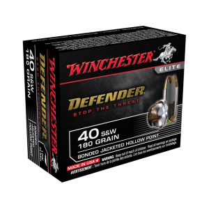 Winchester Defender 40 S&W Ammo 180 Grain Winchester PDX1 Bonded Jacketed Hollow Point Box of 20
