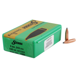Sierra GameKing 6mm, 243 Caliber (243 Diameter) Bullets 100 Grain Spitzer Box of 100
