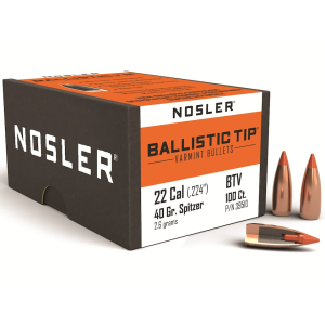 Nosler Ballistic Tip Varmint 22 Caliber (224 Diameter) Bullets 40 Grain Polymer Tip Box of 100