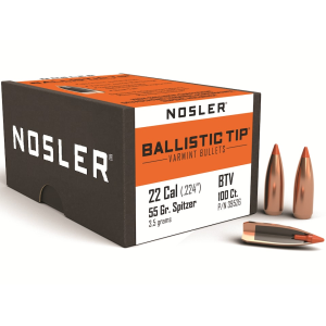 Nosler Ballistic Tip Varmint 22 Caliber (224 Diameter) Bullets 55 Grain Polymer Tip Box of 100