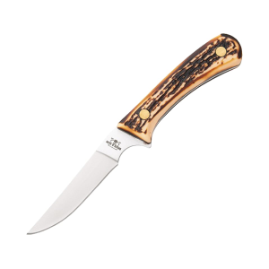 Bear & Son Bird & Trout Fixed Blade Knife 3" Skinner 440HC Satin Blade Bone Handle Stag
