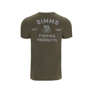 Simms Men's Stacked Bass Short Sleeve Crew Neck T Shirt Military Heather Large
