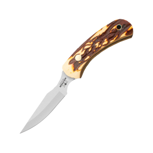 Bear & Son Caper Fixed Blade Knife 2.5" Caping 440HC Satin Blade Bone Handle Stag