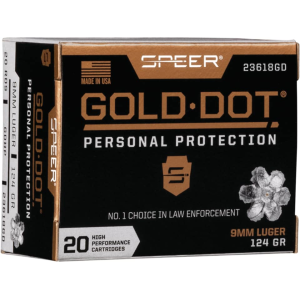 Speer Gold Dot 9mm Luger Ammo 124 Grain Bonded Jacketed Hollow Point Box of 20