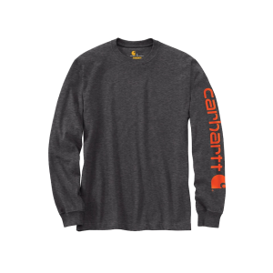 Carhartt Men's Loose Fit Heavyweight Logo Sleeve Graphic Long Sleeve Crew Neck T Shirt Carbon Heather XL